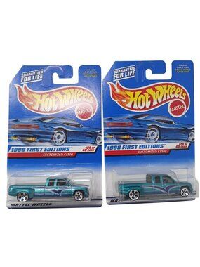 2 Hot Wheels 1998 First Ed C3500 Die-Cast Truck Metallic Green Graphics 663 #D45